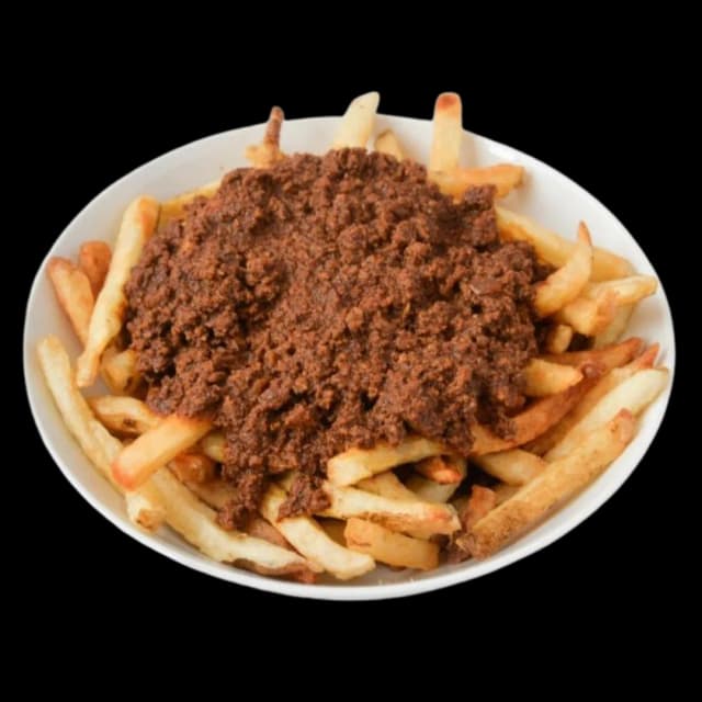 Fries with chili sauce at Junior's, Winnipeg